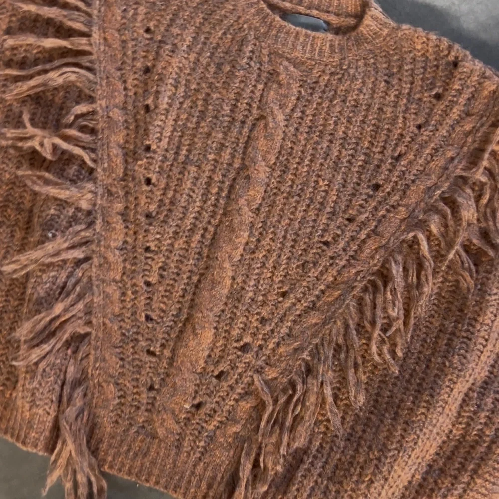 Anthropologie Women's Marled Fringe Poncho ONESIZE Bronze Knit Frontier